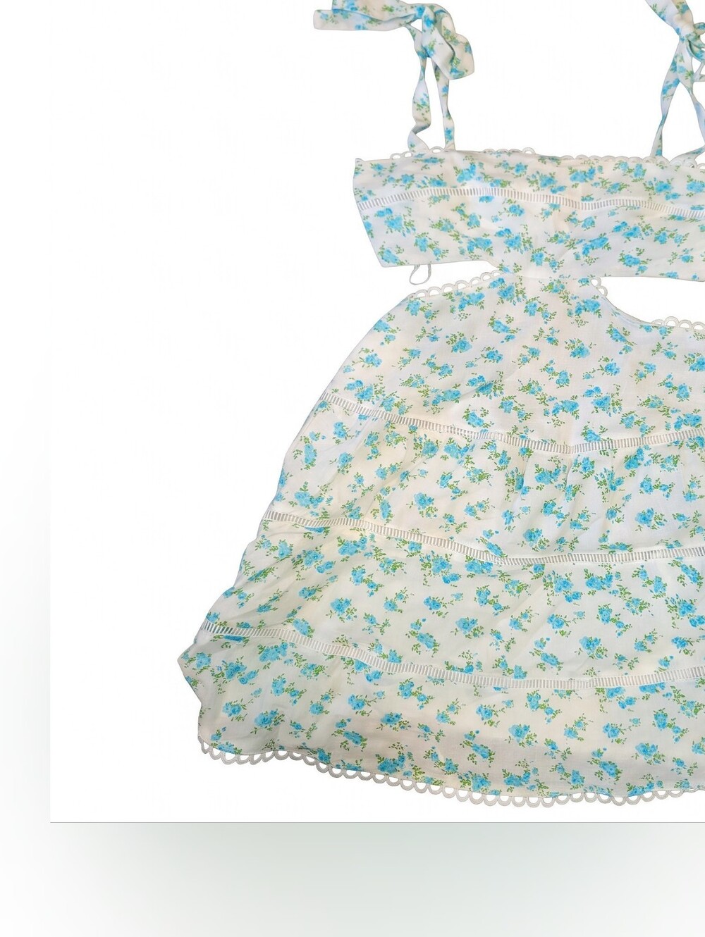 Hello Molly Summertime Fling Blue Floral Cutout Mini Dress M - Picture 5 of 9